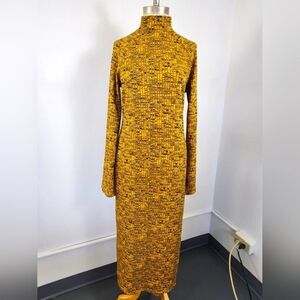 H&M Women's Elegant Yellow Patterned Textured Maxi Bodcon Chic Dress, sz MD